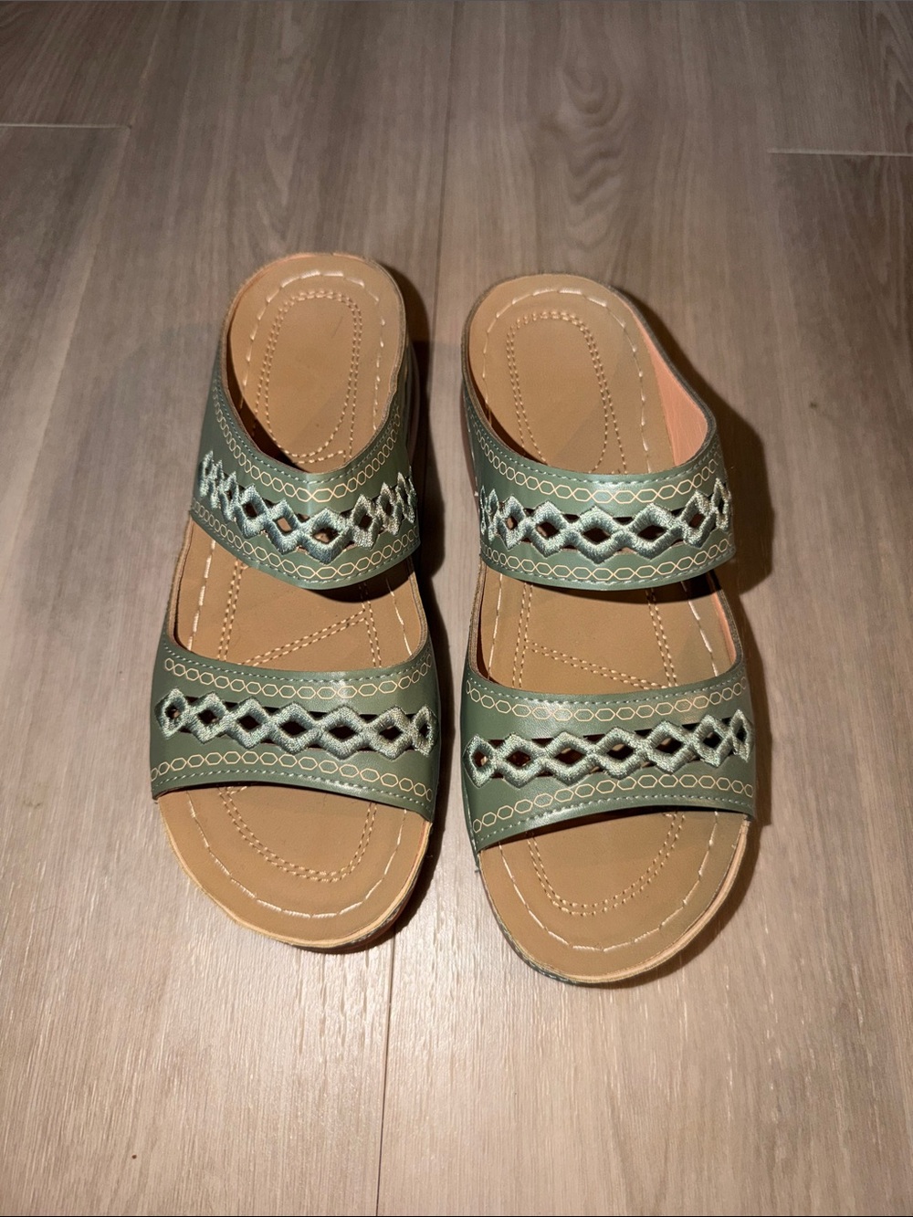 Women's Green Double-Strap Slide Sandals
